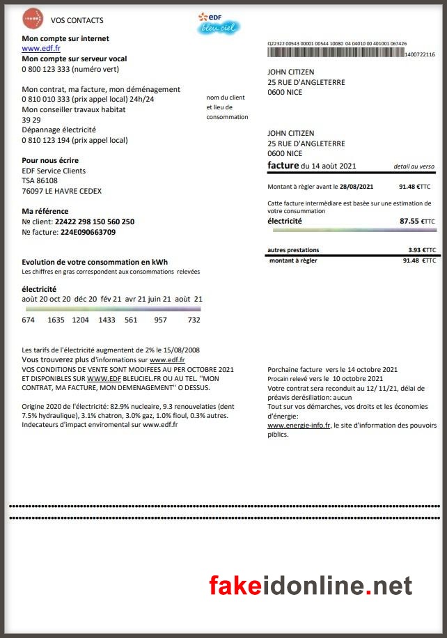 France Utility Bill PSD Template 1 - France Proof of Address